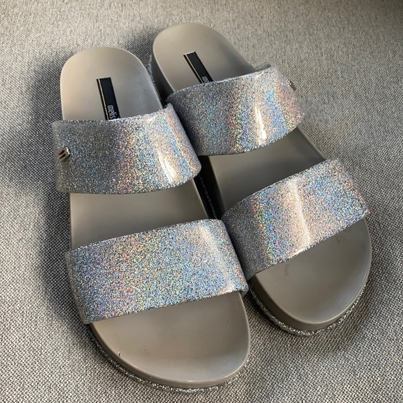 Melissa Shoes - Melissa Sandals Silver Cosmic Glitter Two Band Size 8